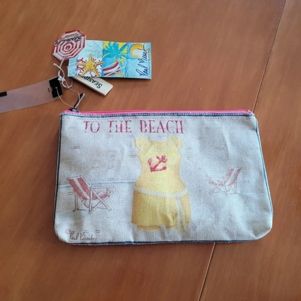 Paul Brent Beach Life To The Beach Tapestry Zipper‎ Pouch Cosmetic Bag NWT
